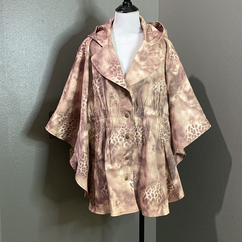For Cynthia Kimono Poncho Lightweight Jacket Hoodie Caplet leopard